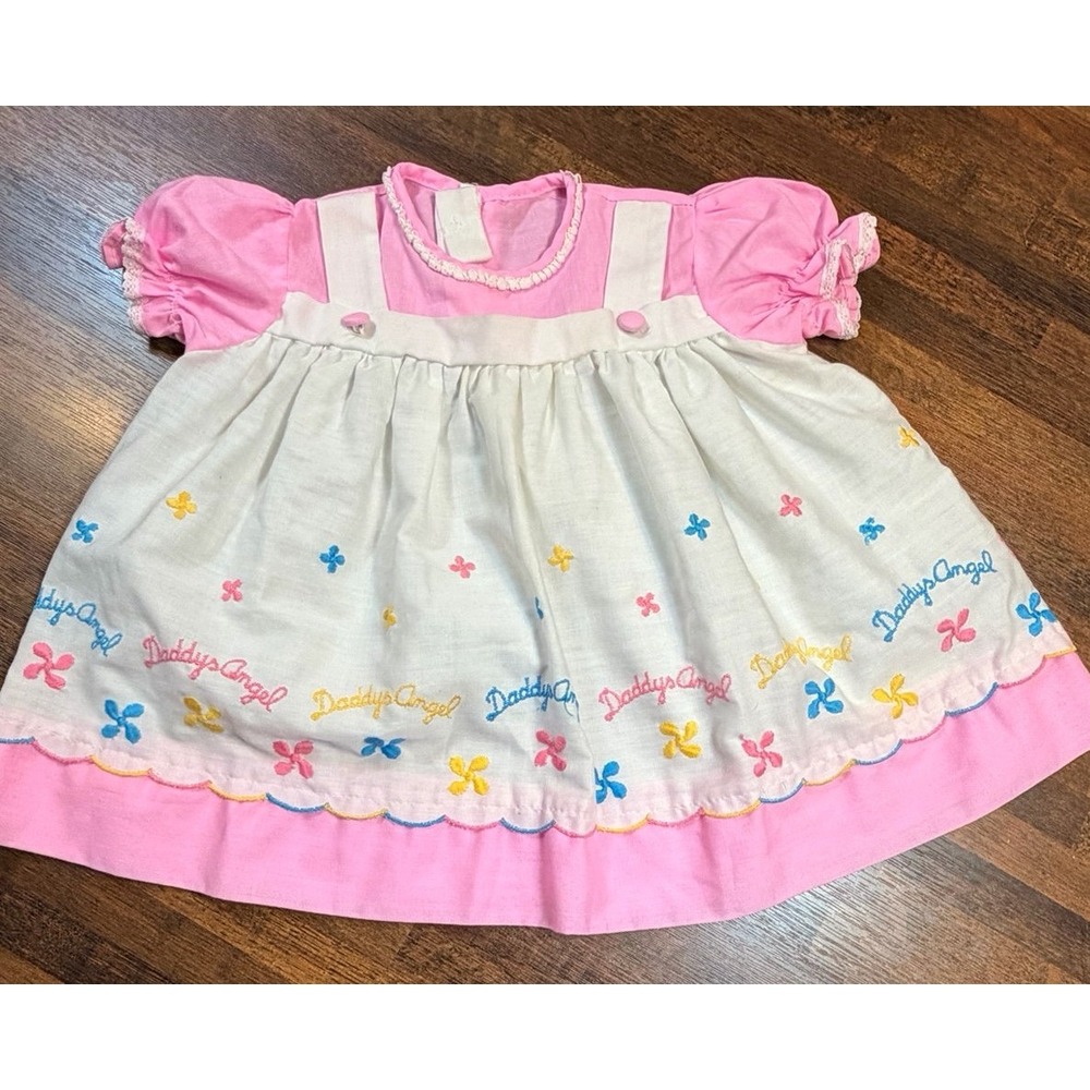 Vintage 80s Daddy's Angel embroidered dress.  3/6 months.  Colorful Rare